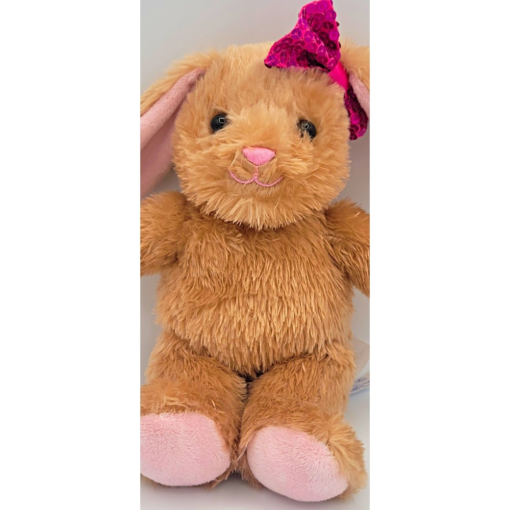 Build-A-Bear Workshop Tan & Pink Bunny Stuffed Animal w/ Sequin Bow Small 2013